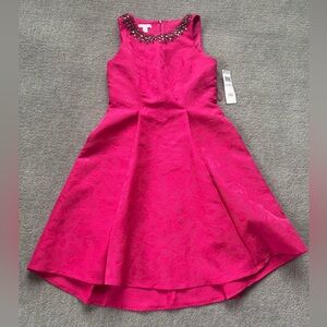 NEW London Times Size 6 Bright Pink Sleeveless Dress Fit & Flare w/ Rhinestones